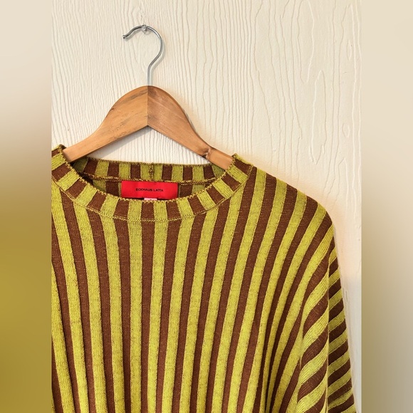 ECKHAUS LATTA Yellow Brown Stripe 100% Merino Wool Knit Crochet Keyboard Sweater - Picture 5 of 15